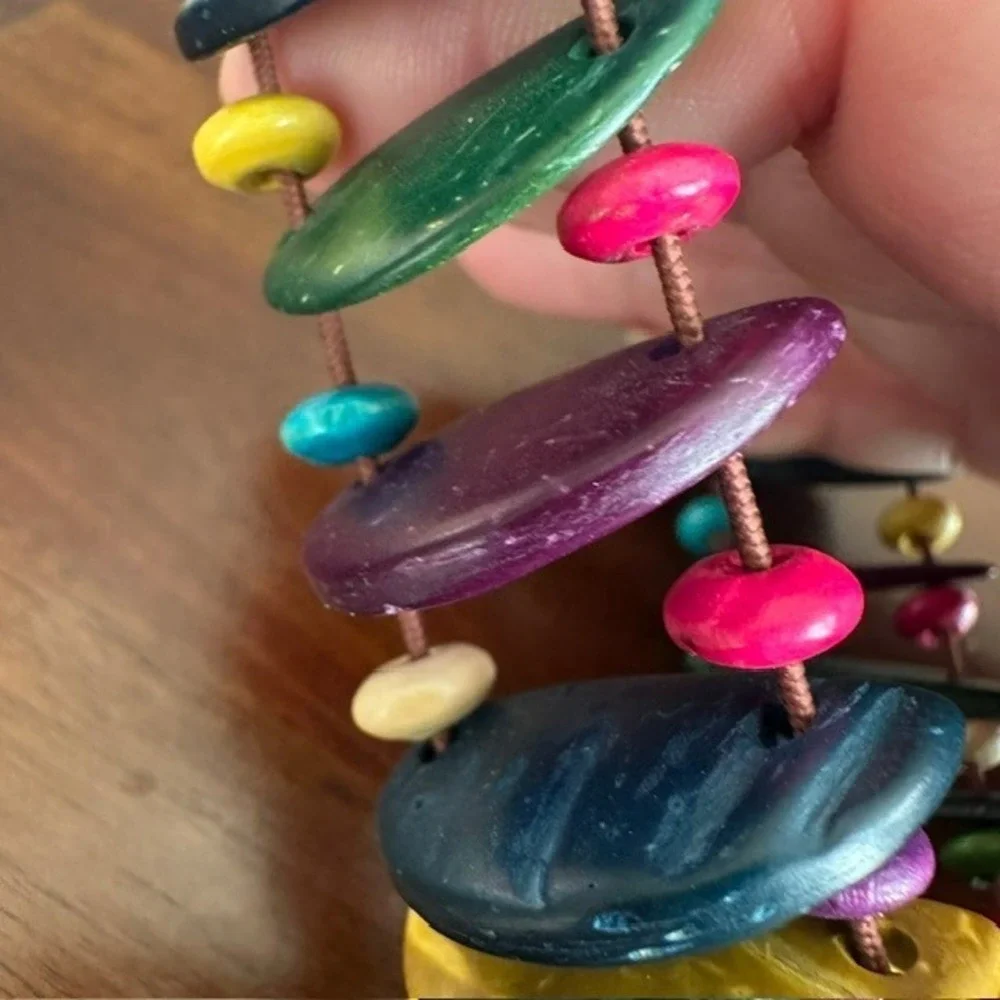Multicolor Wood‎ Disc Stretch Bracelet Rainbow Boho Beaded Chunky Jewelry